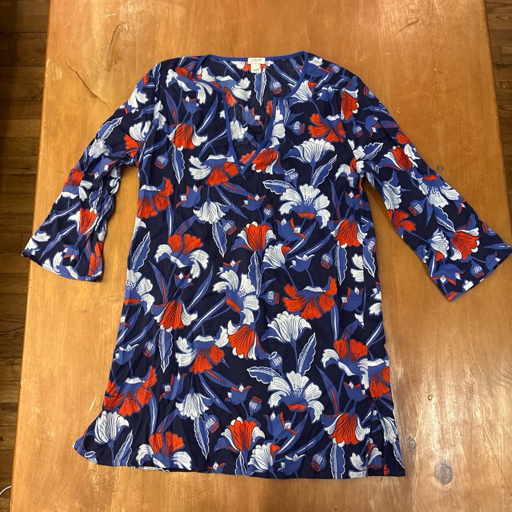 Floral V-Neck Dress in Blue and Red